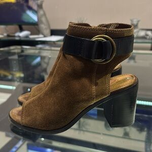 Frye Danica Harness Suede Peep Toe Booties